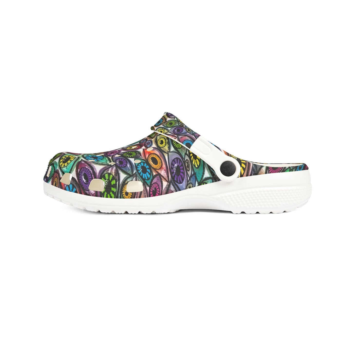 Eye See You Too Colorful AOP EVA Foam Shoes, Vibrant Slip-On Clogs for Garden, Home, Festivals, Casual Wear, Unique Footwear Gift