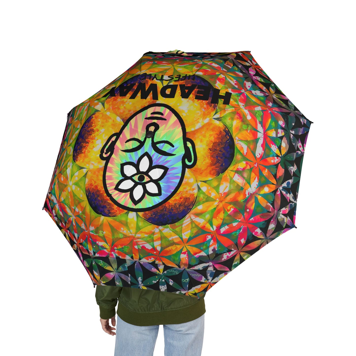 Vibrant Heady Foldable Umbrella | Artistic Rain Gear, Lightweight Travel Accessory, Gift for Her, Festival Essentials, Outdoor Chic