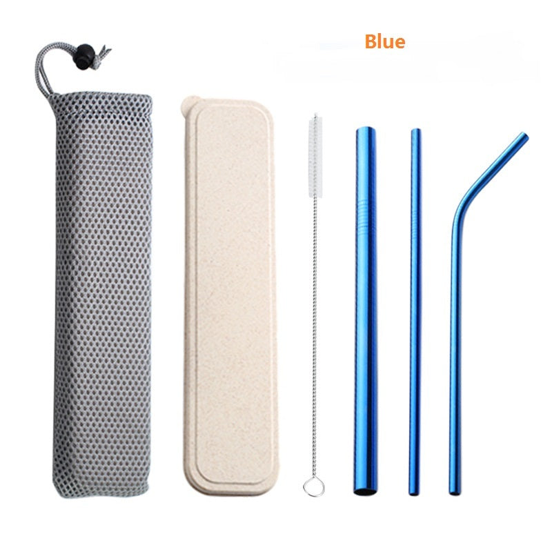 304 Stainless Steel Drinking Straw Set With Brush & Pouch