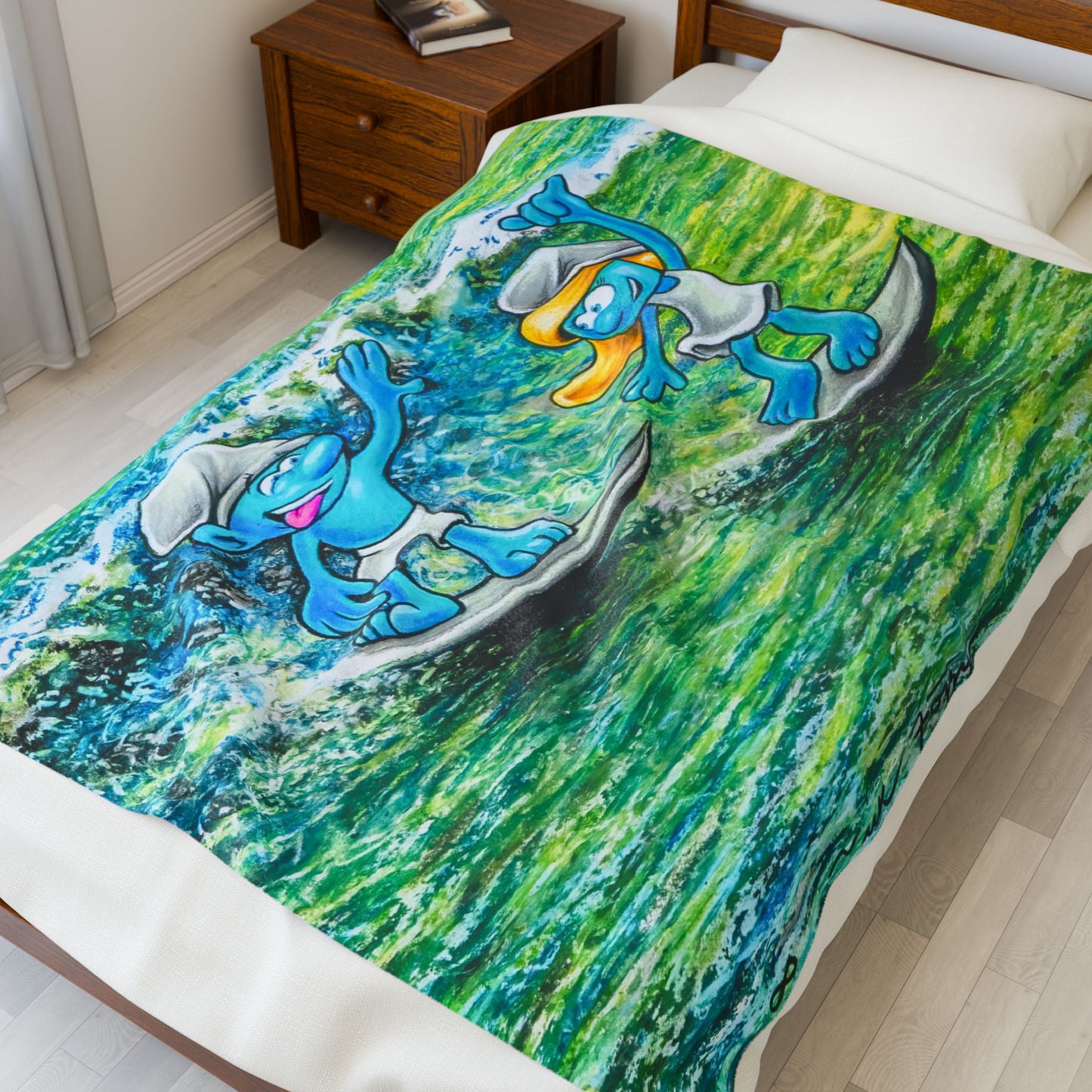 Surf Adventure Warm Velveteen Plush Blanket | Cozy Gift for Kids, Snuggly Home Decor, Cartoon-Themed Soft Throw