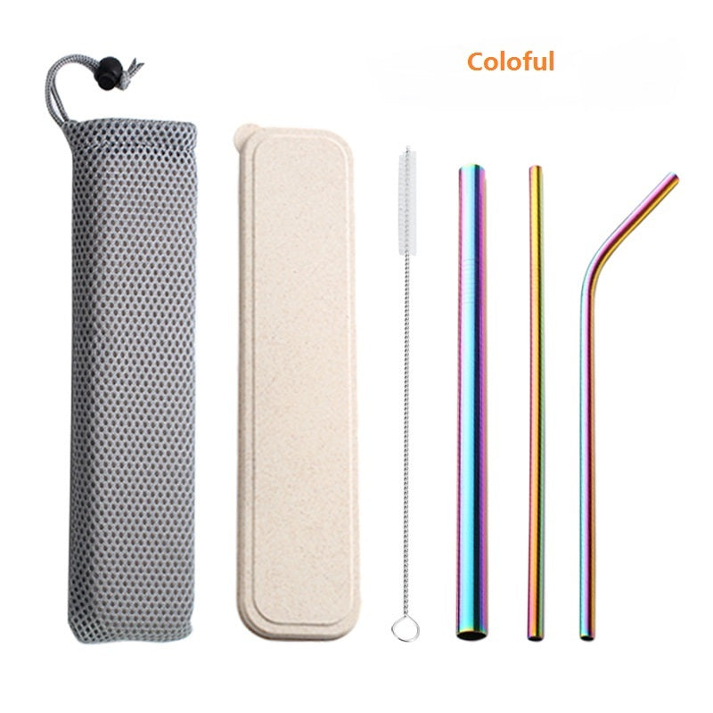 304 Stainless Steel Drinking Straw Set With Brush & Pouch