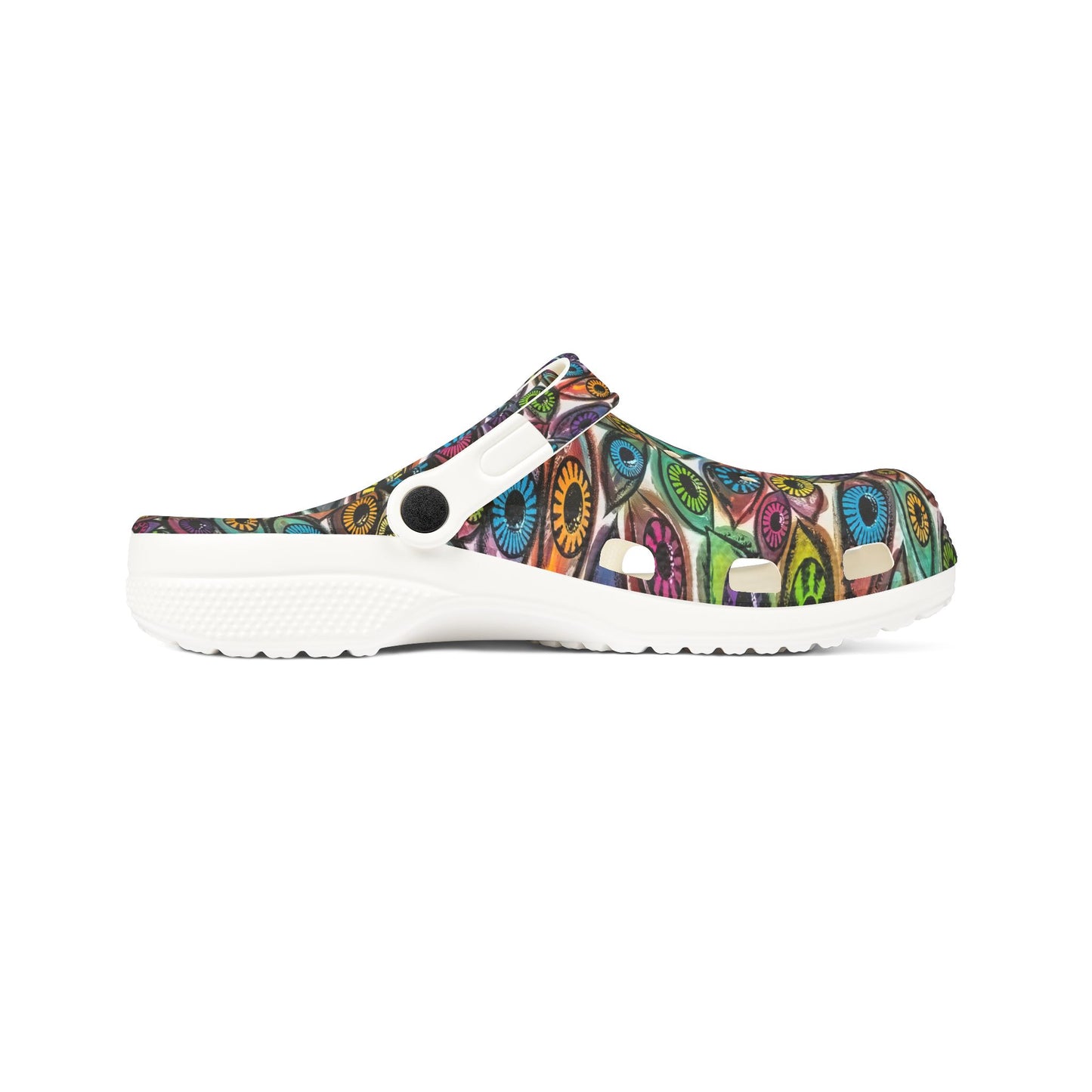 Eye See You Too Colorful AOP EVA Foam Shoes, Vibrant Slip-On Clogs for Garden, Home, Festivals, Casual Wear, Unique Footwear Gift