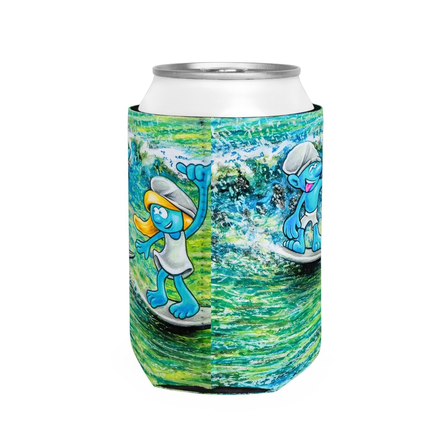 Surfs Up Can Cooler Sleeve, Surf Party Essential, Beach Day Accessory, Fun Summer Gift, Eco-Friendly Beverage Insulator