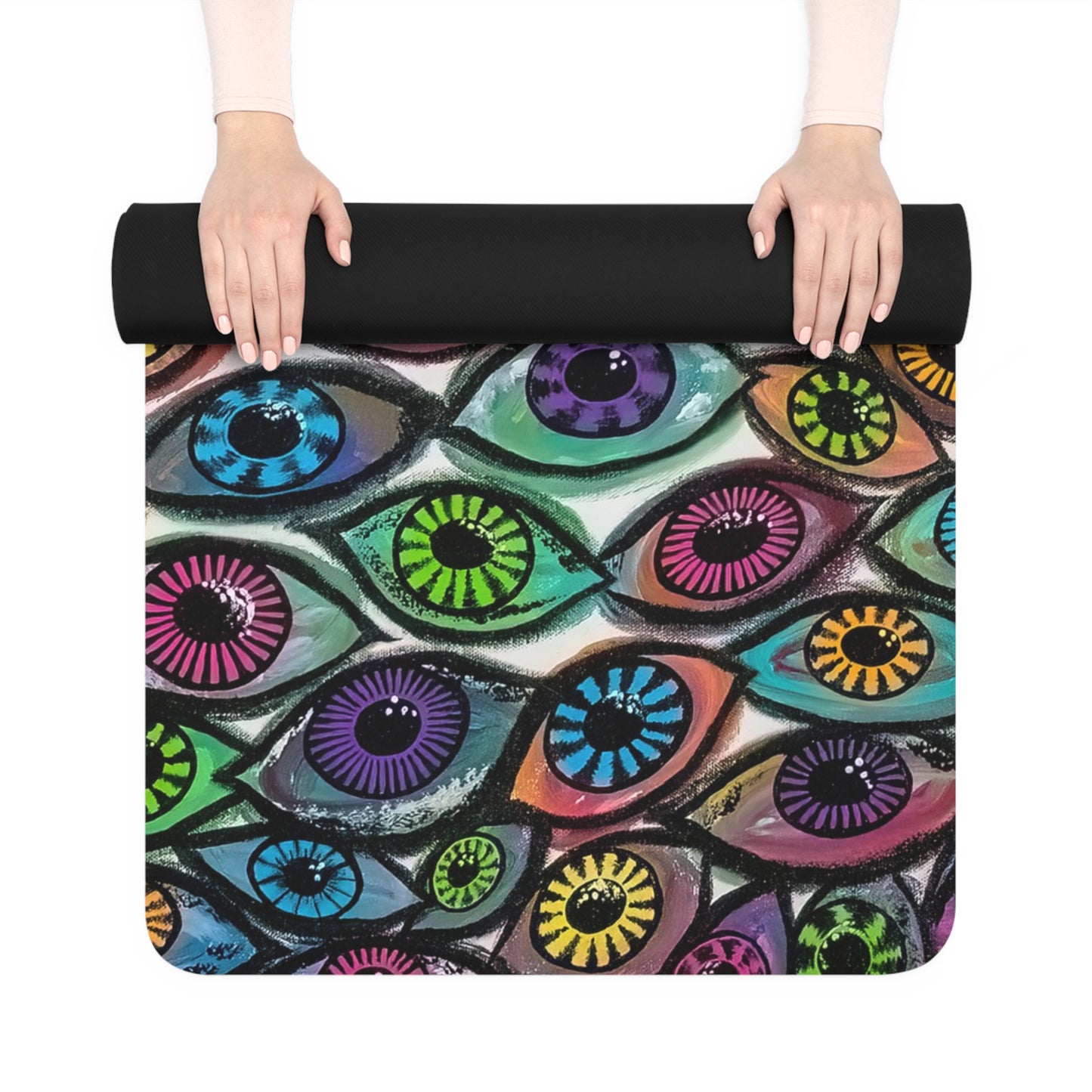 Vibrant Eye See You Too Pattern Rubber Yoga Mat, Eco-Friendly Fitness Mat, Colorful Exercise Gear, Yoga Enthusiast Gift, Meditation and Wellness