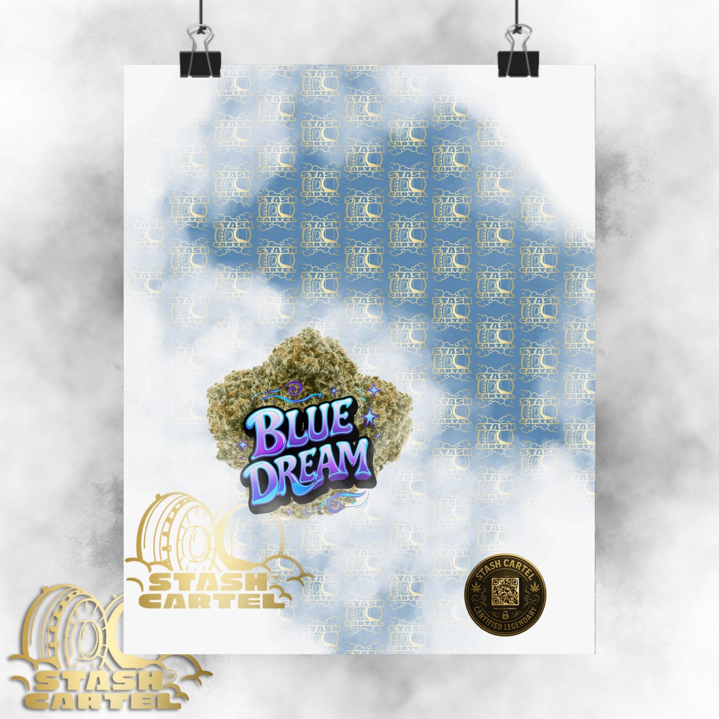 💭 "Blue Dream" West Coast Sativa Hybrid Poster – Classic Cali Cannabis Art in Sky Blue Tones