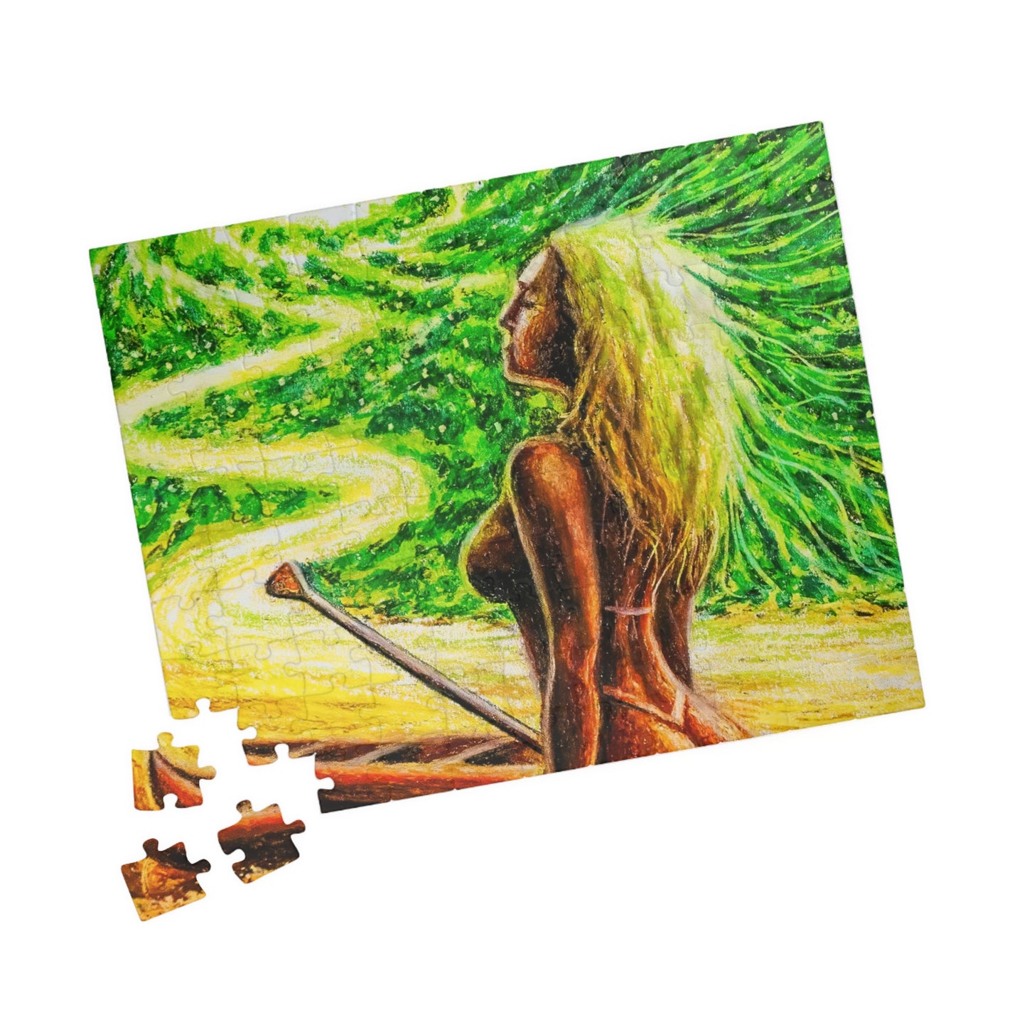 Nature-Inspired Vibrant Flow Puzzle Featuring Serene Woman, 110-520 Pieces, Eco-Friendly Family Game, Outdoor Vibes, Mindful Relaxation