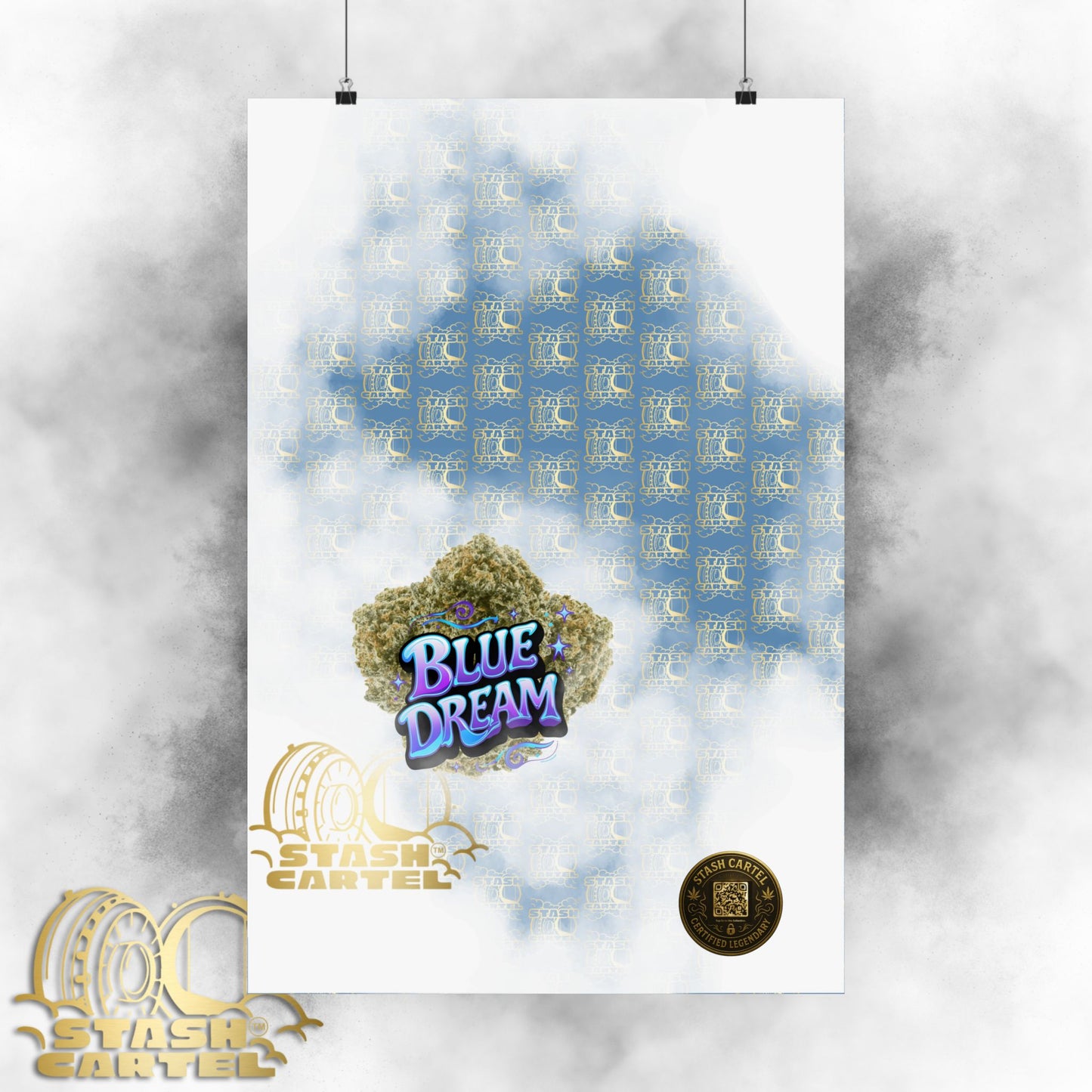 💭 "Blue Dream" West Coast Sativa Hybrid Poster – Classic Cali Cannabis Art in Sky Blue Tones
