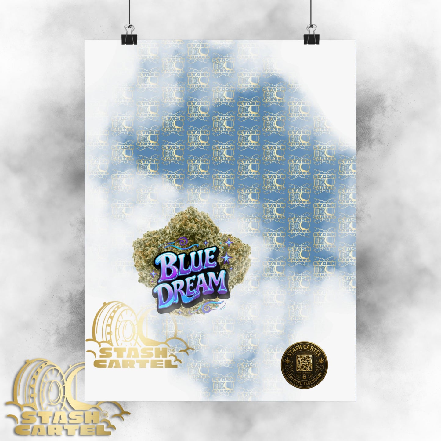 💭 "Blue Dream" West Coast Sativa Hybrid Poster – Classic Cali Cannabis Art in Sky Blue Tones