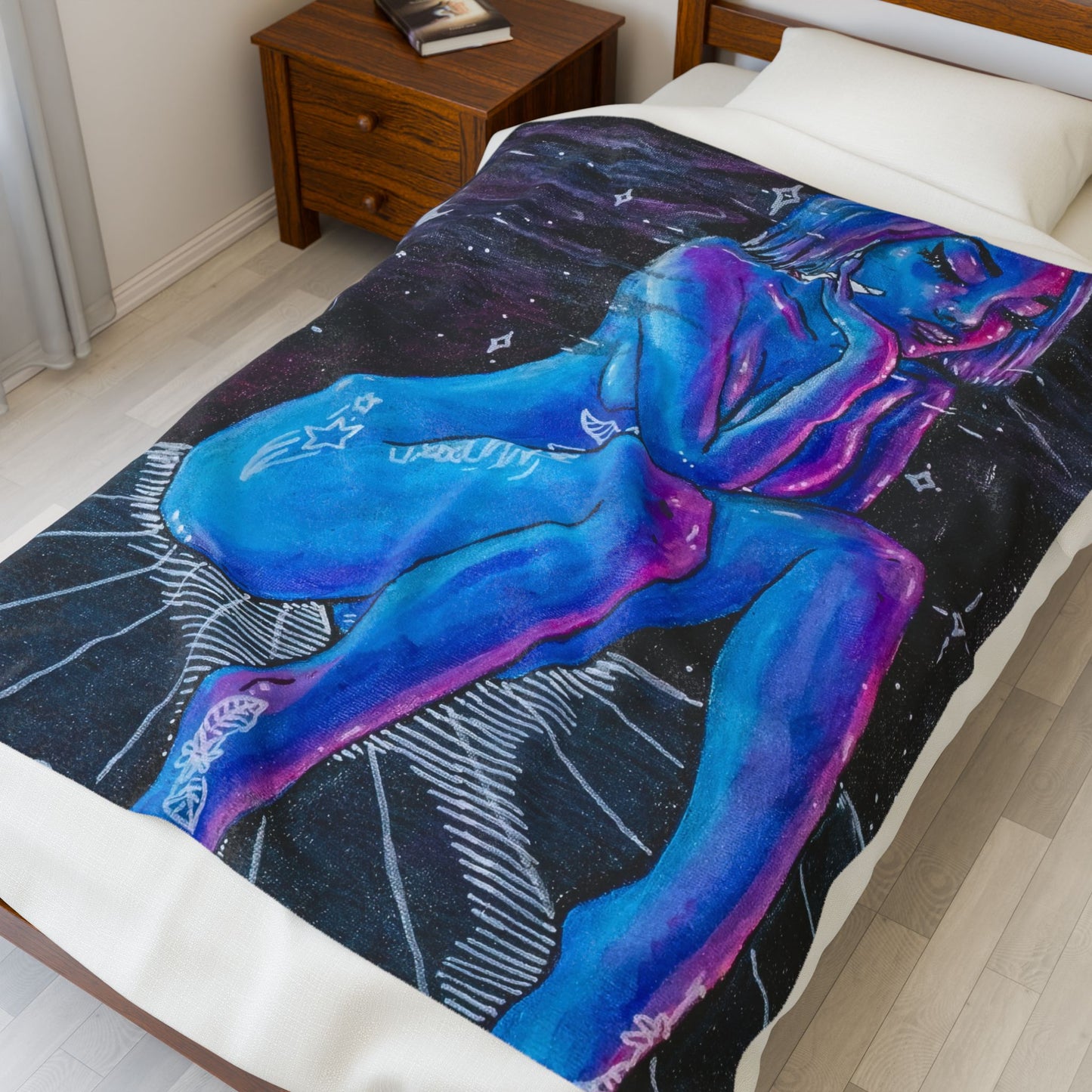 Cosmic Dreamer Velveteen Plush Blanket, Starry Night Throw, Soft Blanket for Home Decor, Gift for Her, Cozy Blanket for Relaxation