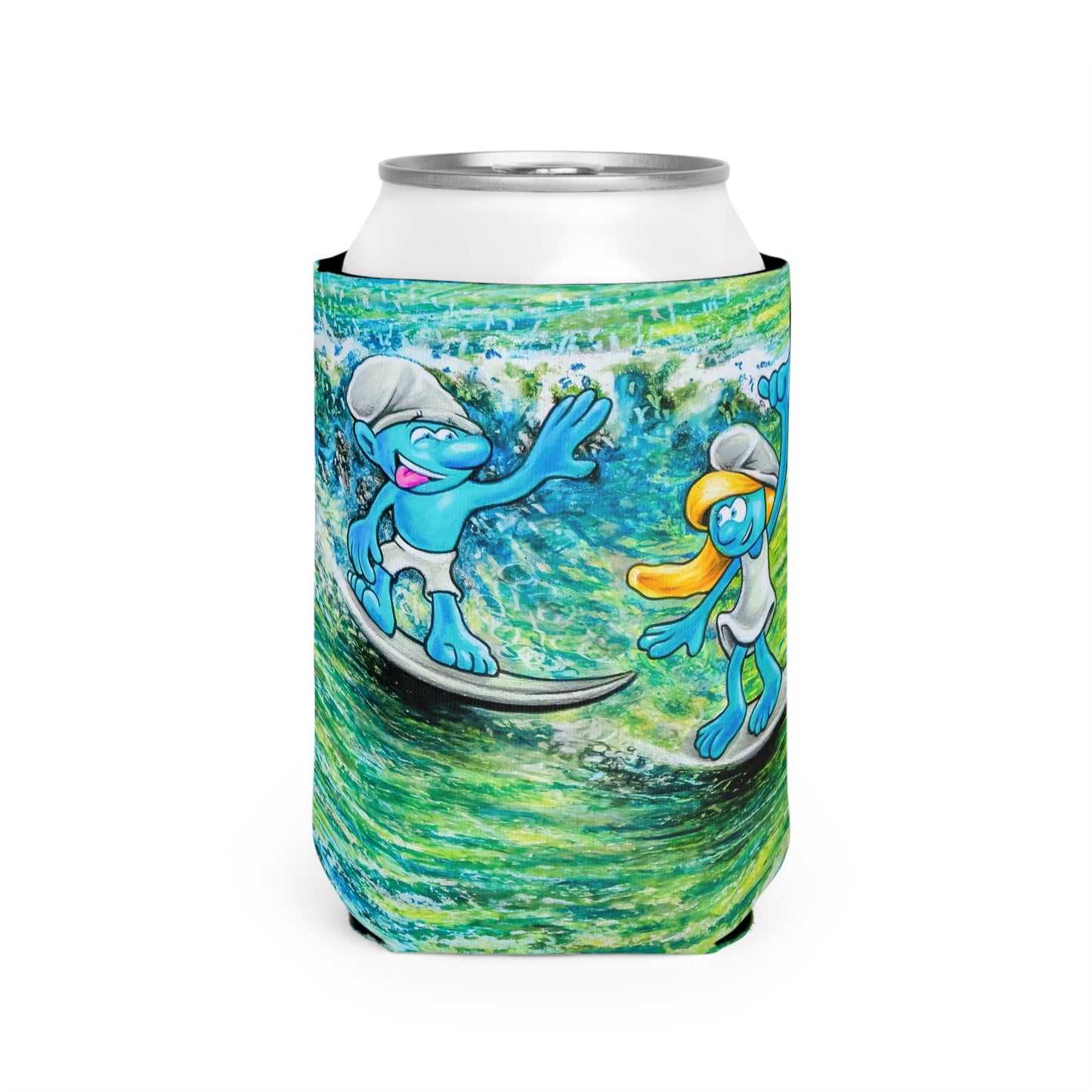 Surfs Up Can Cooler Sleeve, Surf Party Essential, Beach Day Accessory, Fun Summer Gift, Eco-Friendly Beverage Insulator