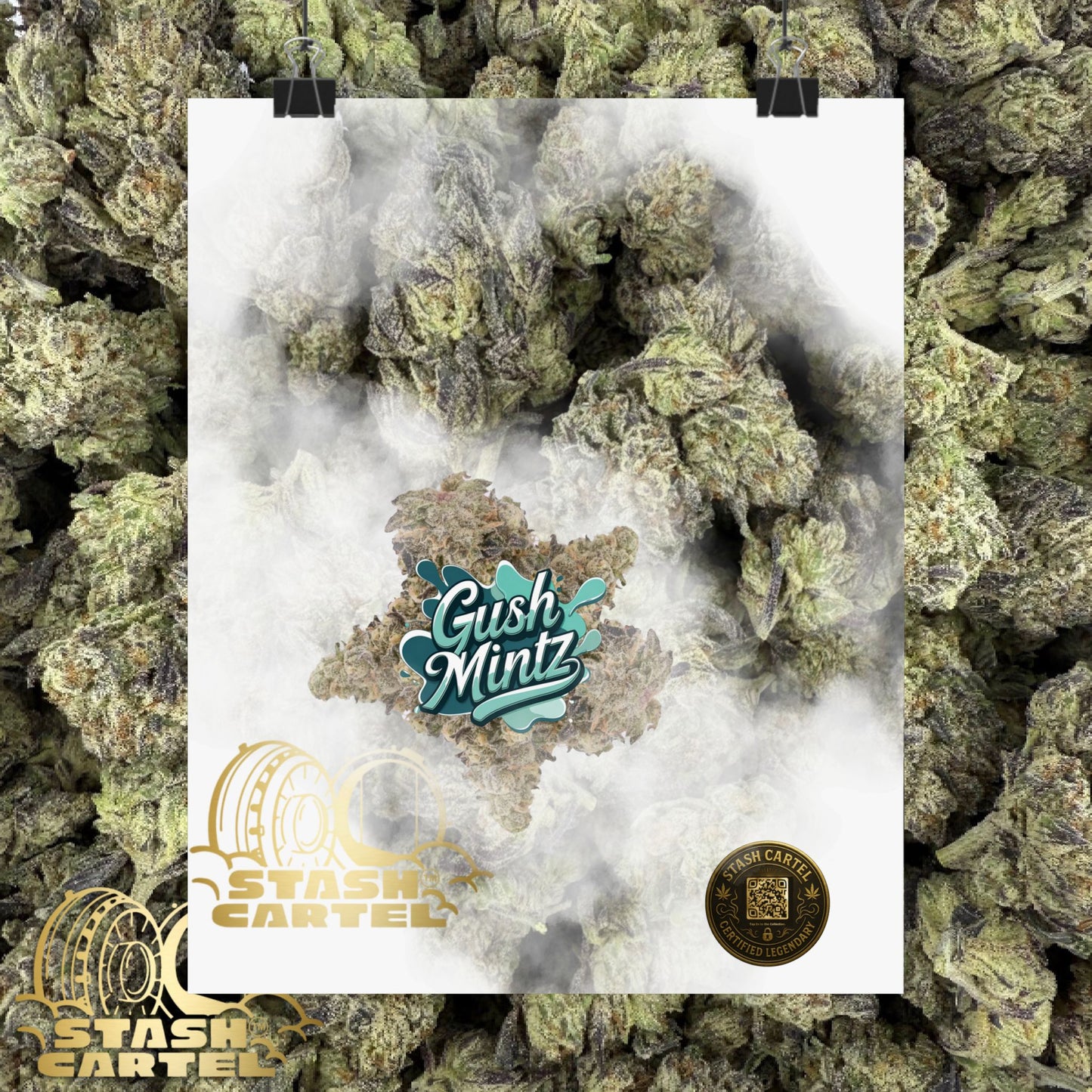 🌬️ "Gush Mintz" Hybrid Poster Print – Ice-Cold Cannabis Wall Art with Minty Drip