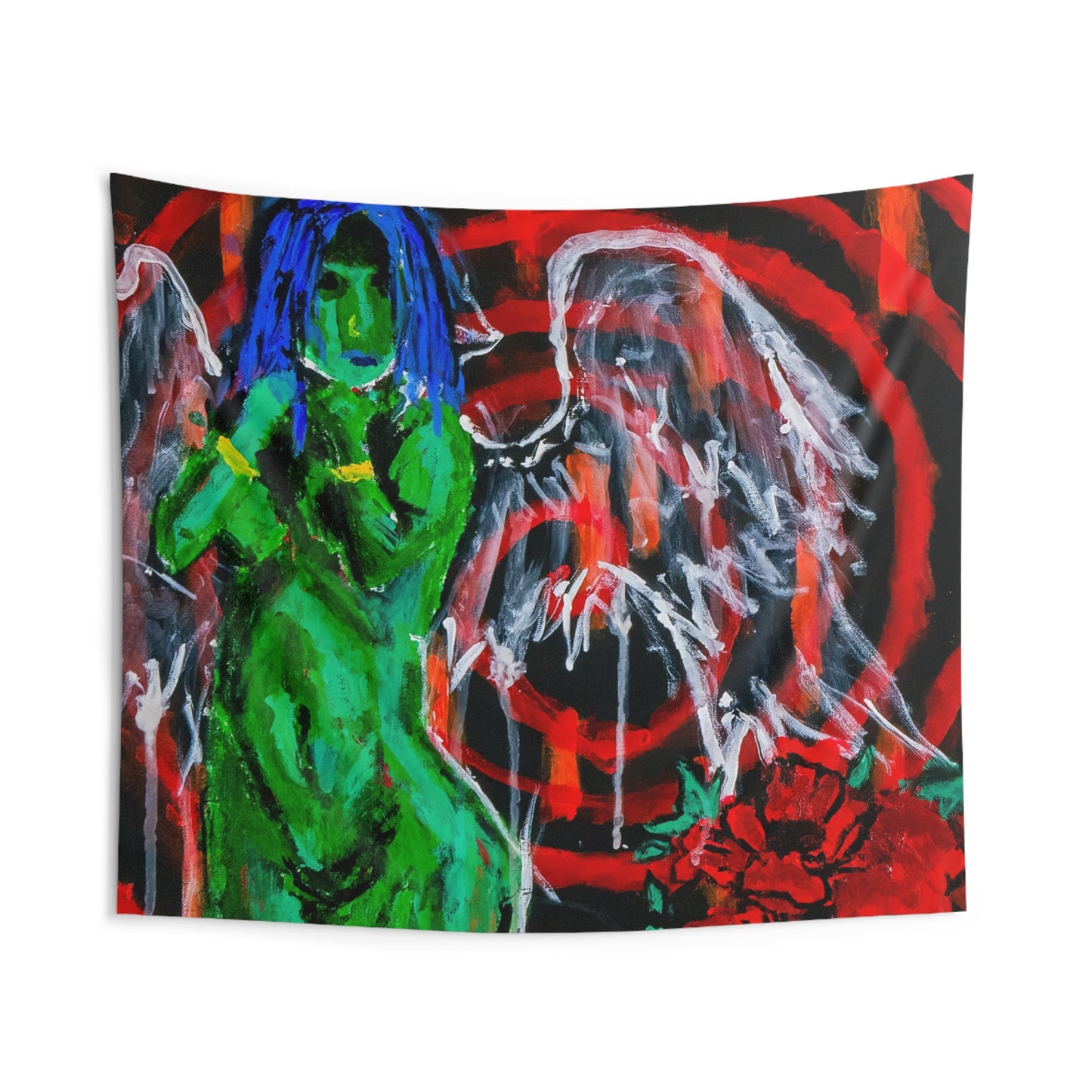 Vibrant Angelic Green Wall Tapestry, Bohemian Home Decor, Art for Living Room, Bedroom, Festivals, Unique Wall Art