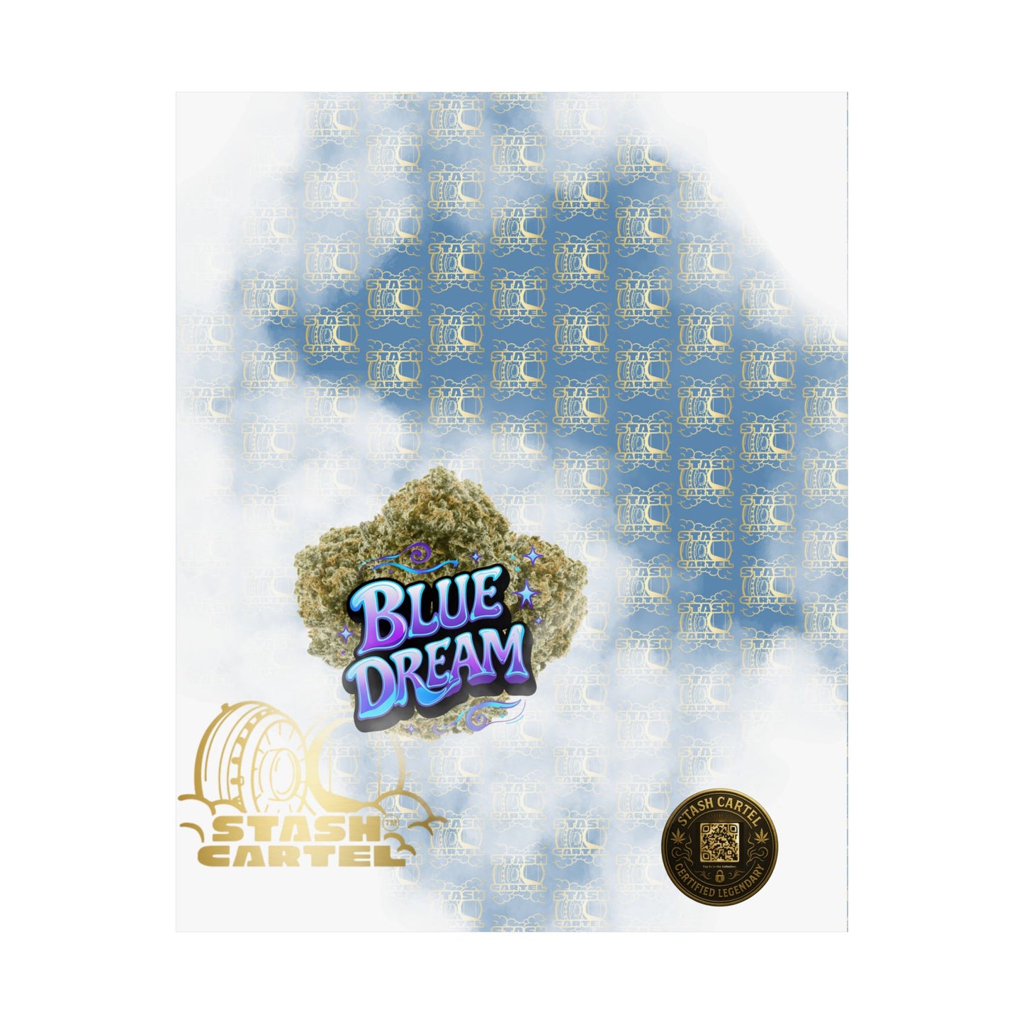 💭 "Blue Dream" West Coast Sativa Hybrid Poster – Classic Cali Cannabis Art in Sky Blue Tones