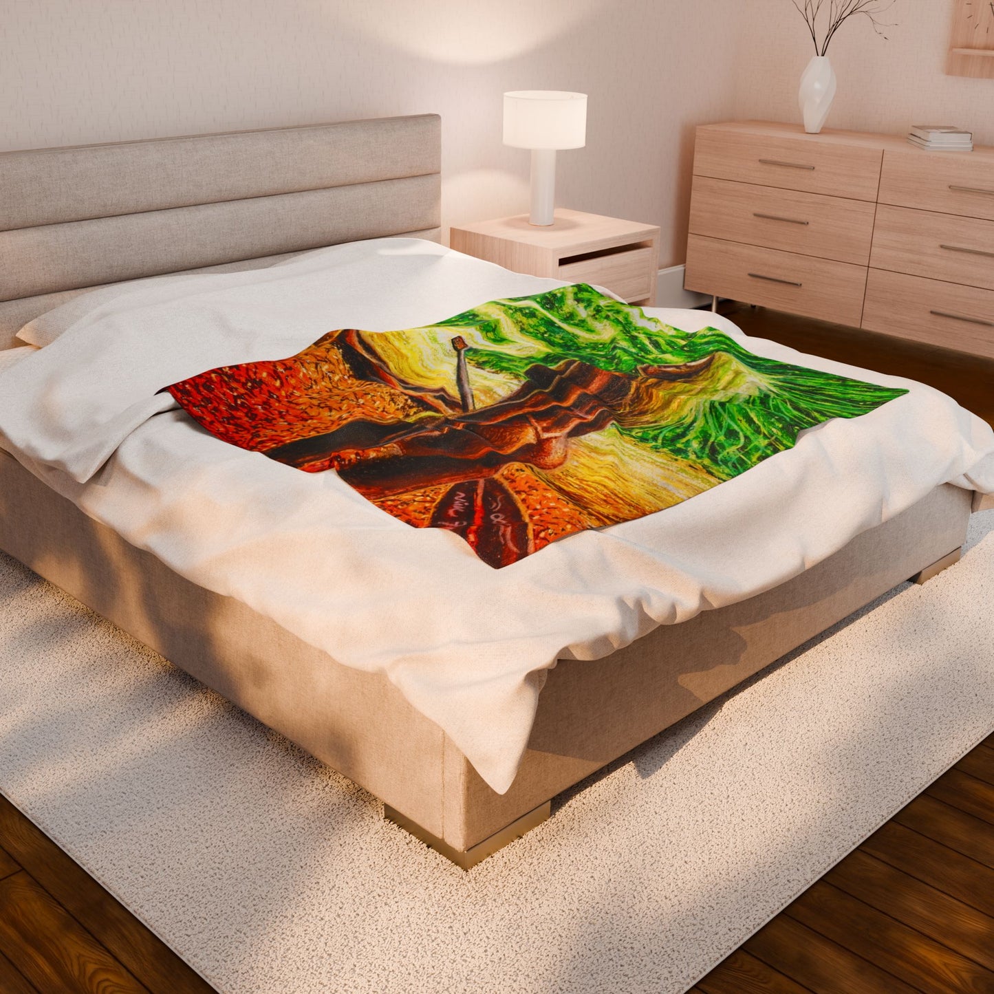 Vibrant Flow Nature-Inspired Velveteen Plush Blanket, Cozy Throw for Camping, Home Decor, Gifts, Art Lovers, Relaxation Essentials