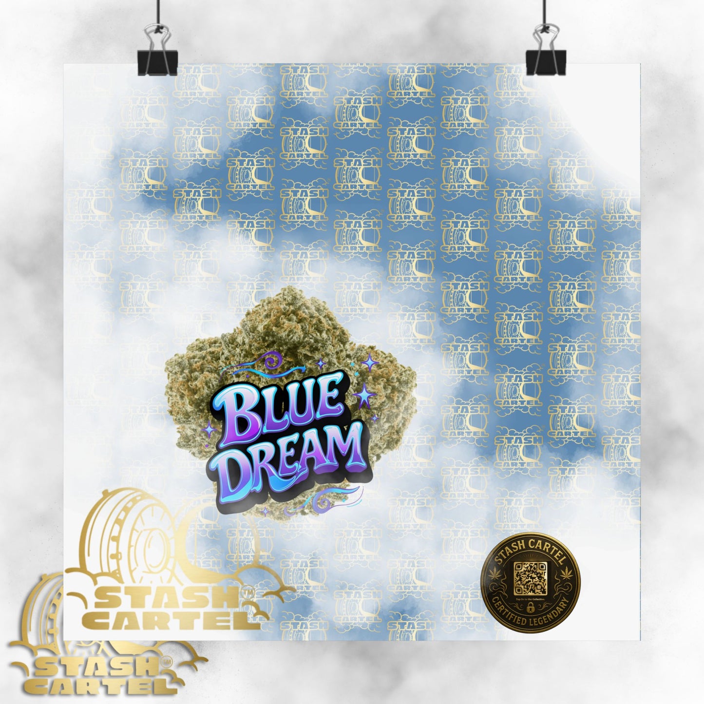 💭 "Blue Dream" West Coast Sativa Hybrid Poster – Classic Cali Cannabis Art in Sky Blue Tones