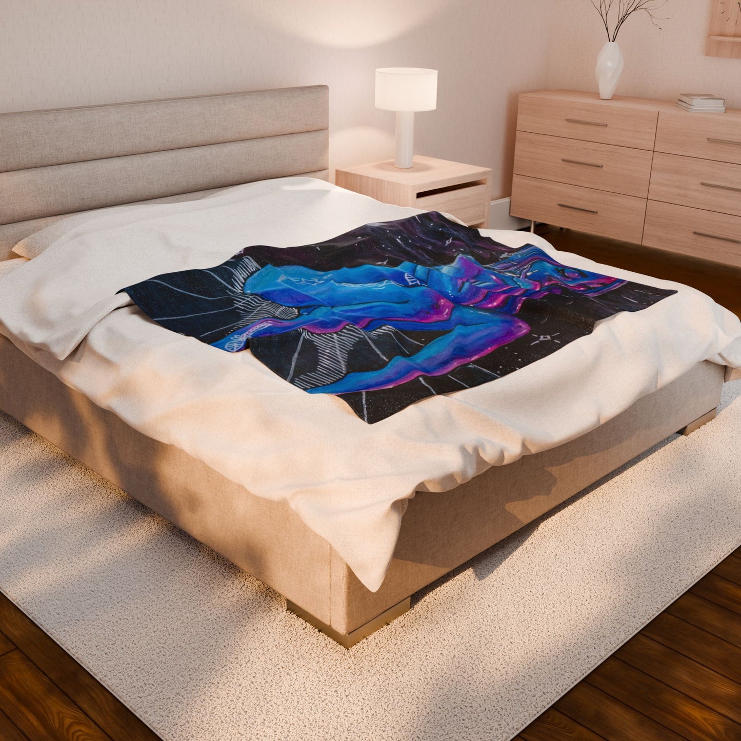 Cosmic Dreamer Velveteen Plush Blanket, Starry Night Throw, Soft Blanket for Home Decor, Gift for Her, Cozy Blanket for Relaxation