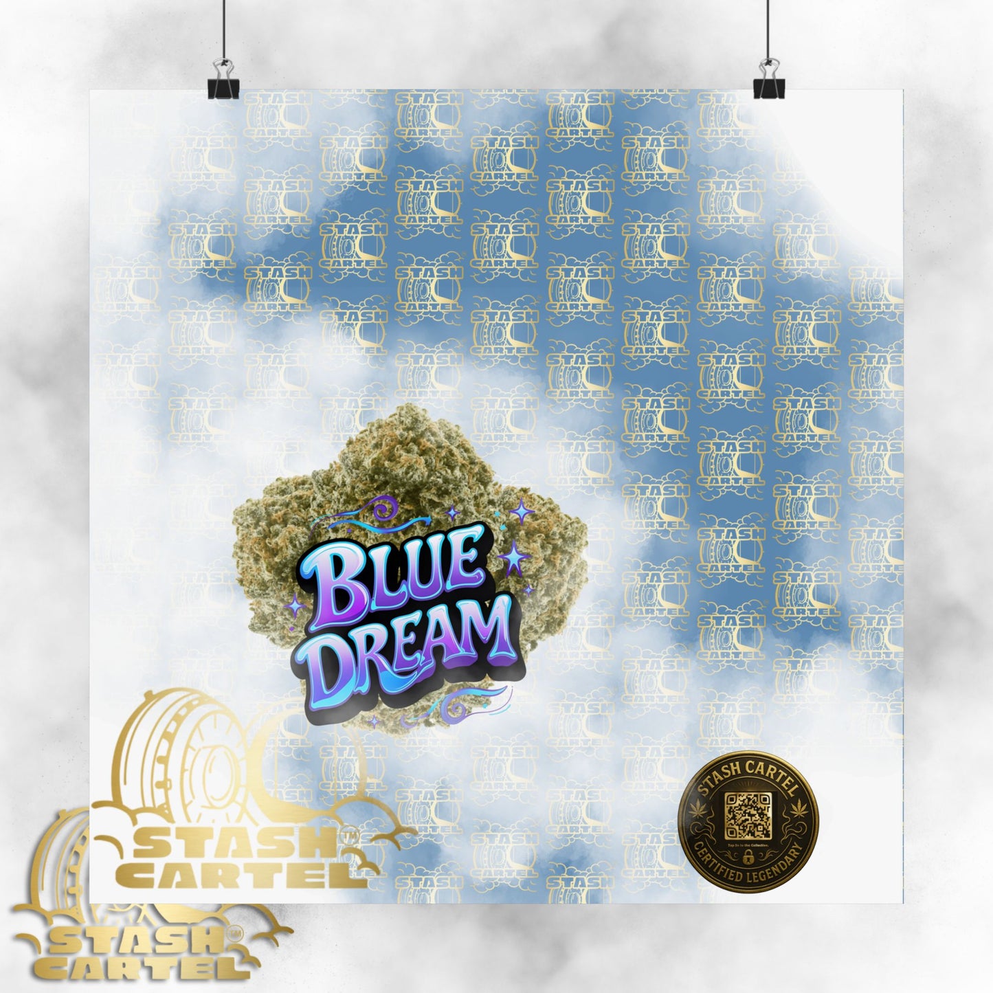 💭 "Blue Dream" West Coast Sativa Hybrid Poster – Classic Cali Cannabis Art in Sky Blue Tones