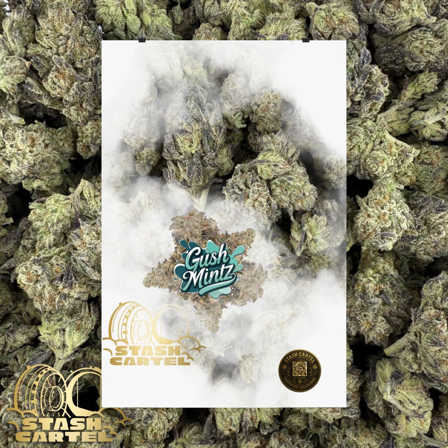 🌬️ "Gush Mintz" Hybrid Poster Print – Ice-Cold Cannabis Wall Art with Minty Drip