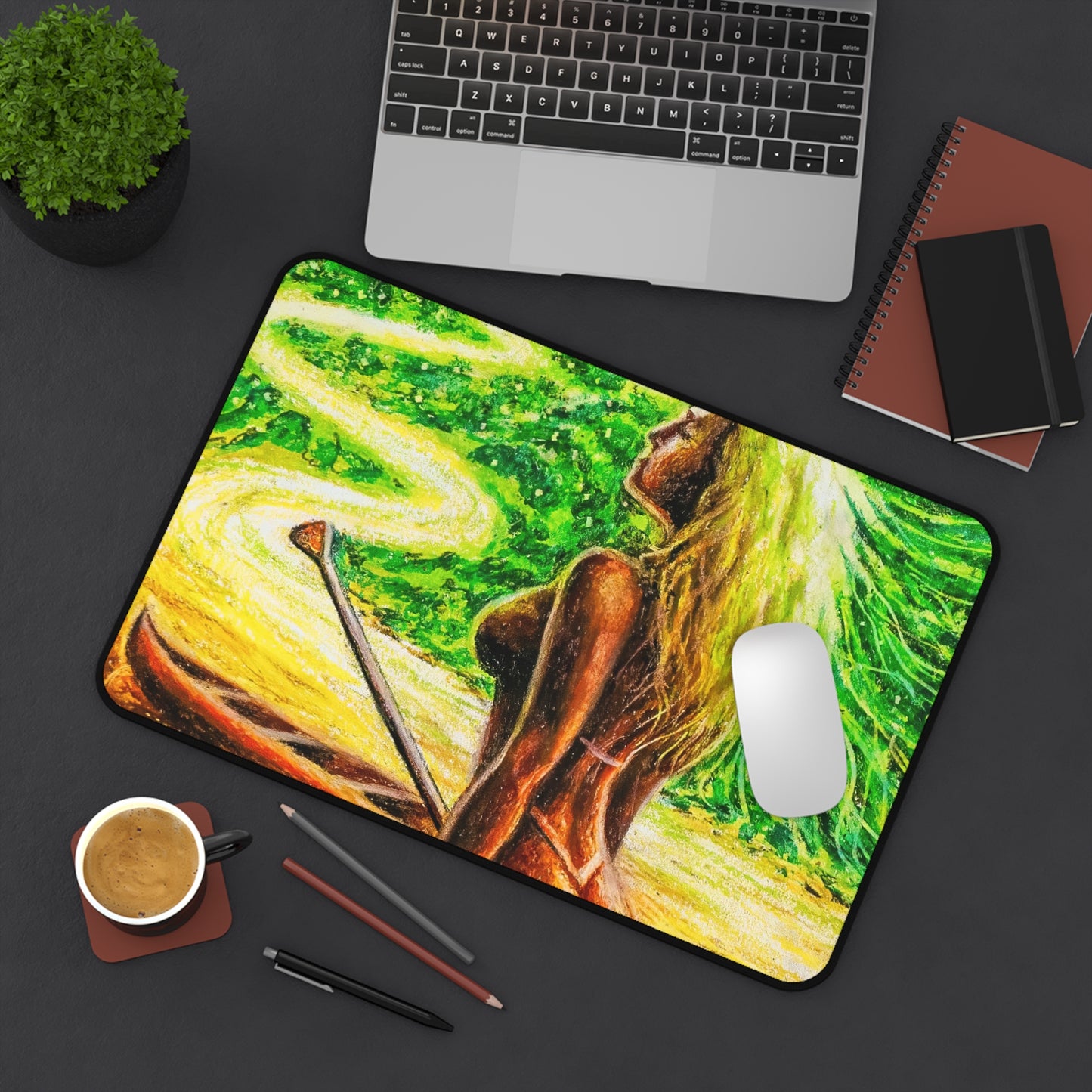 Vibrant Flow Nature Desk Mat, Artistic Mouse Pad, Office Decor, Eco-Friendly Workspace, Gift for Wild Explorer, Earthy Aesthetic