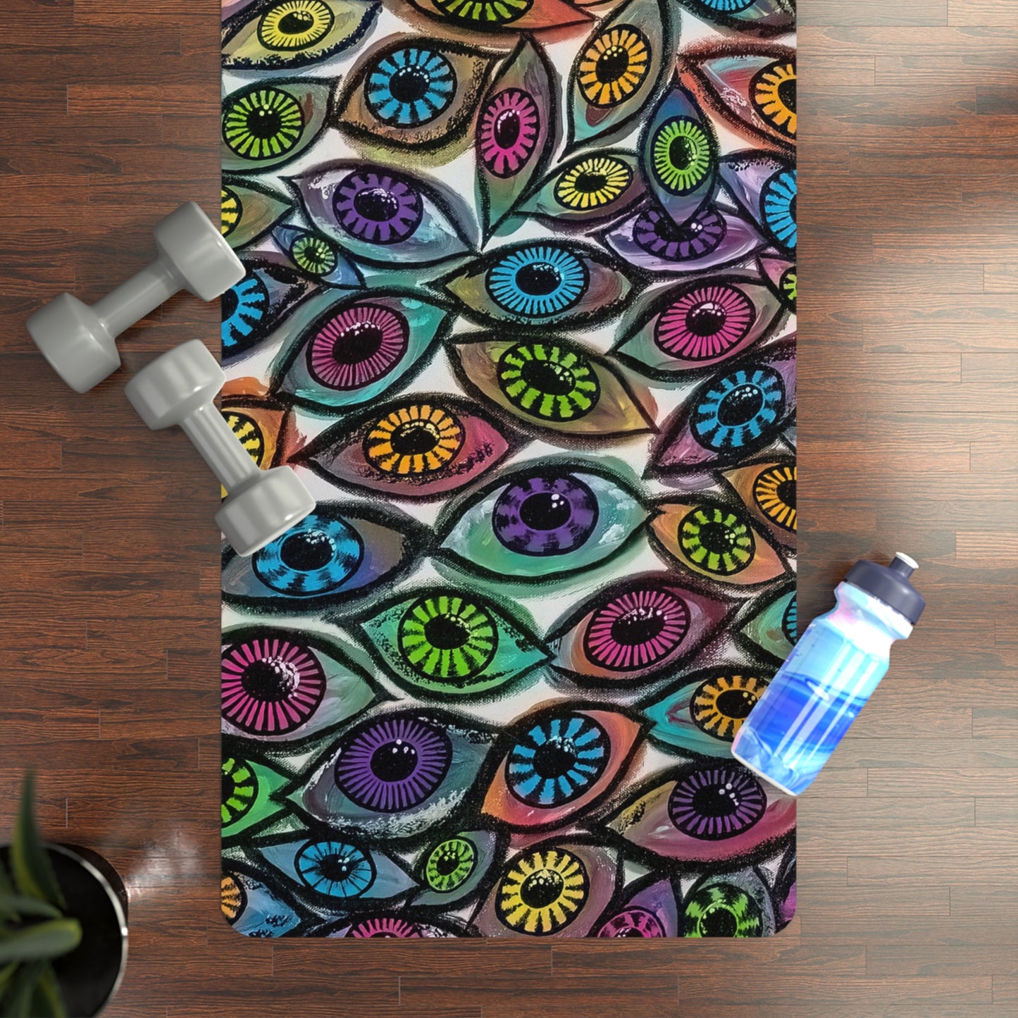 Vibrant Eye See You Too Pattern Rubber Yoga Mat, Eco-Friendly Fitness Mat, Colorful Exercise Gear, Yoga Enthusiast Gift, Meditation and Wellness
