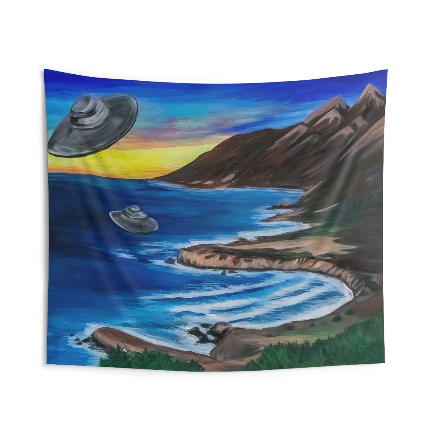 Cosmic Beach Vibes Wall Tapestry, Bohemian Decor, UFO Art, Home Wall Hanging, Festival Wall Decoration, Unique Gift Idea