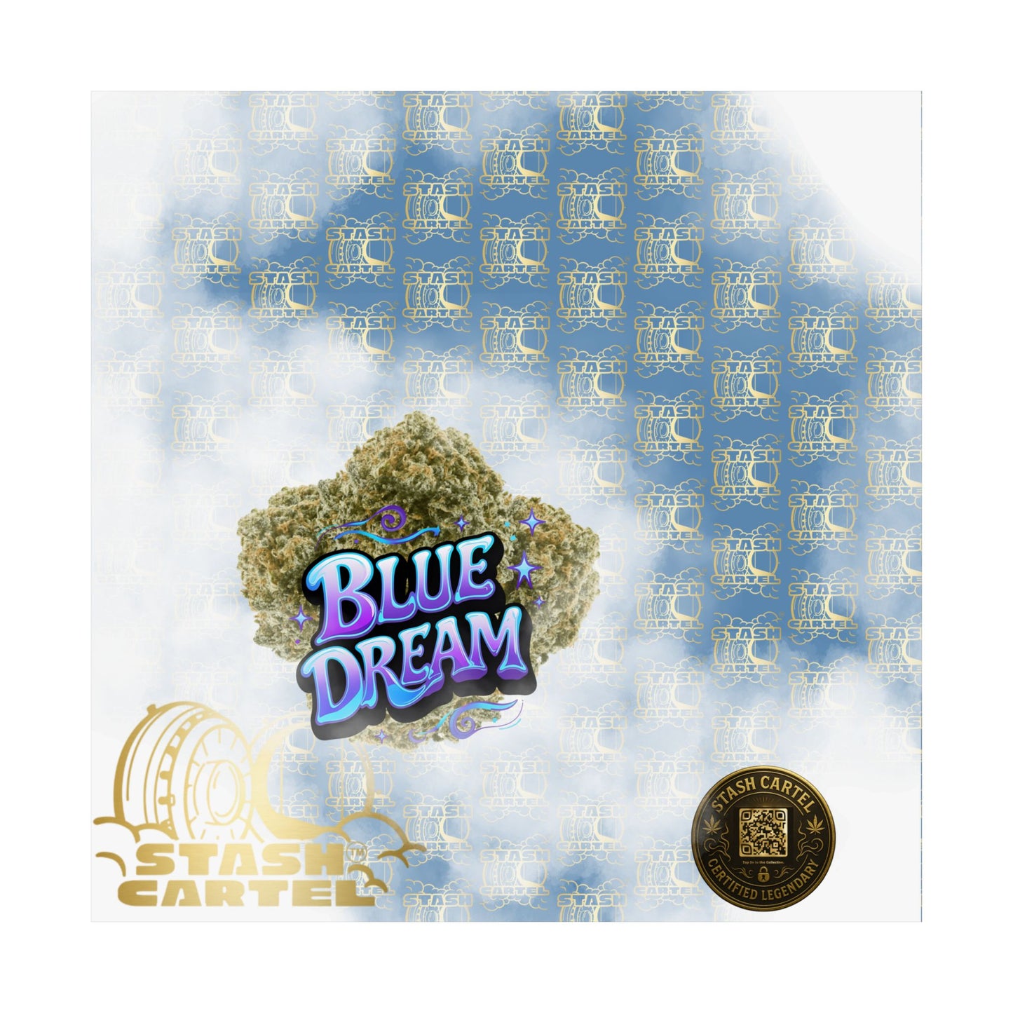 💭 "Blue Dream" West Coast Sativa Hybrid Poster – Classic Cali Cannabis Art in Sky Blue Tones