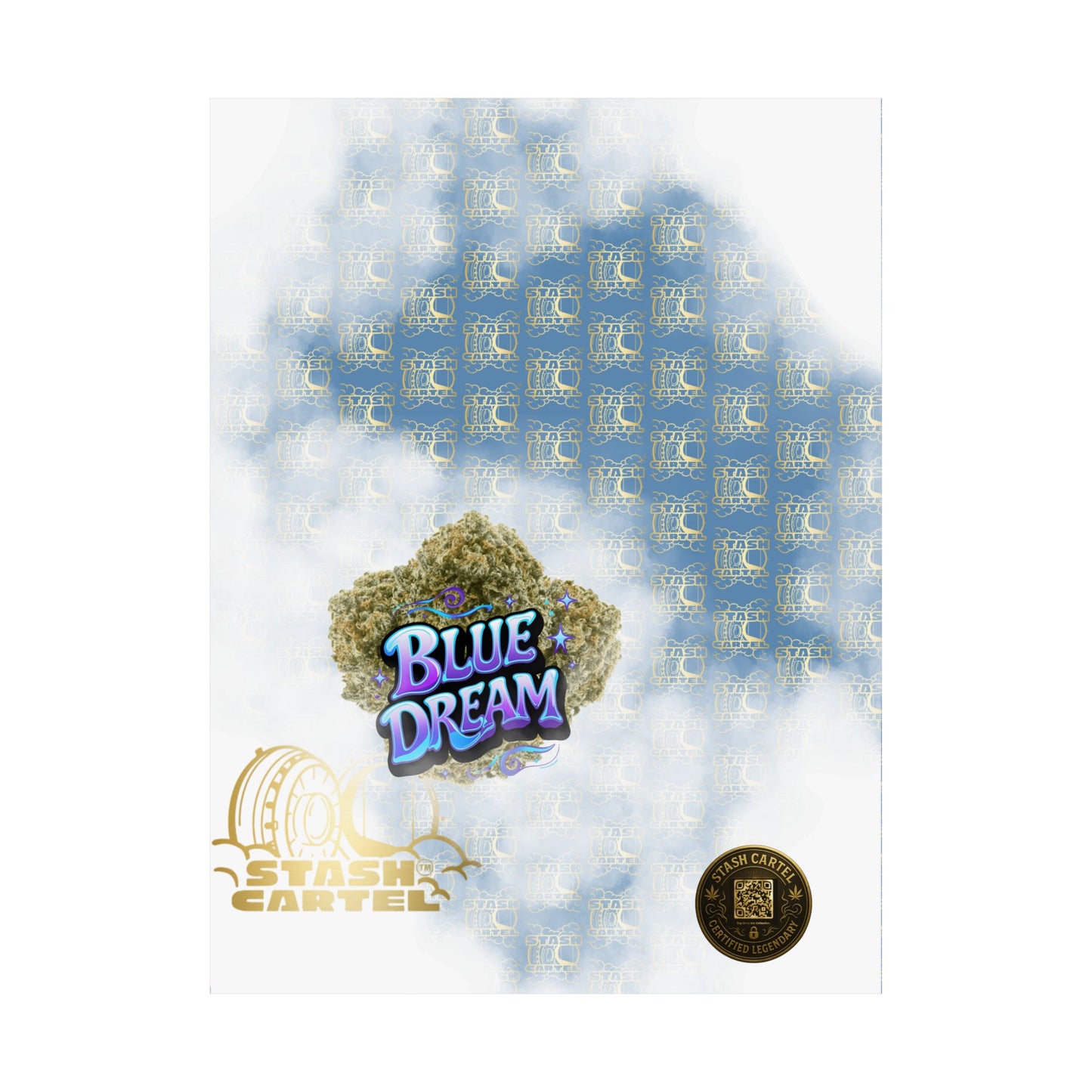 💭 "Blue Dream" West Coast Sativa Hybrid Poster – Classic Cali Cannabis Art in Sky Blue Tones