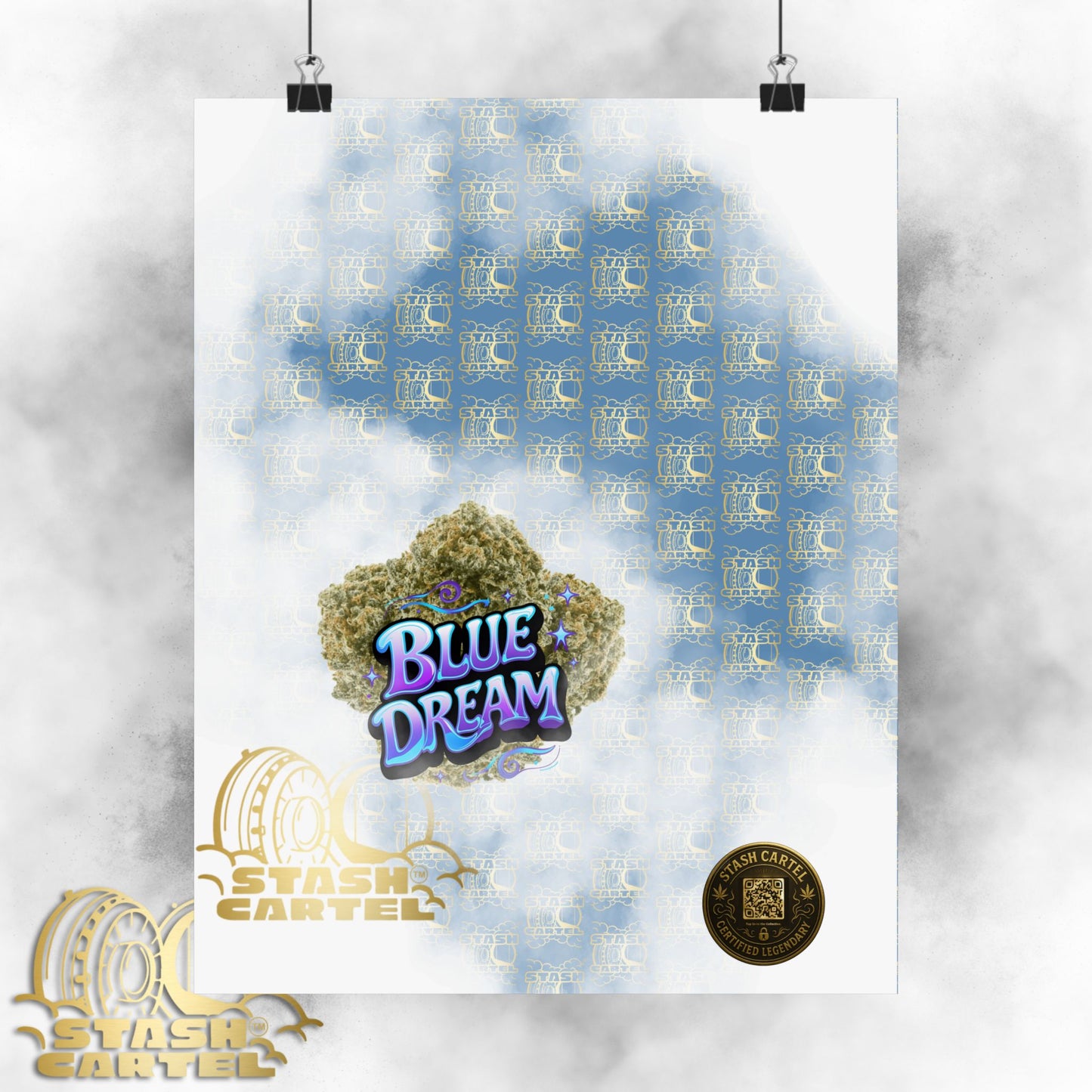 💭 "Blue Dream" West Coast Sativa Hybrid Poster – Classic Cali Cannabis Art in Sky Blue Tones