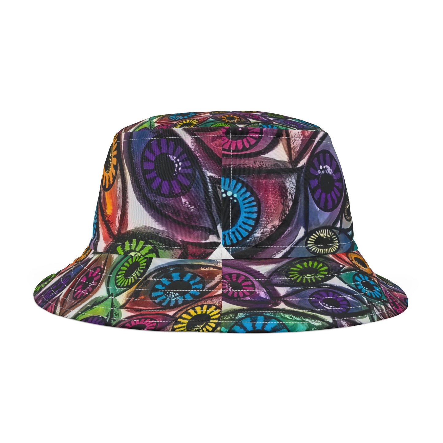 Colorful Eye See You Too Bucket Hat, Bohemian Summer Accessory, Festival Gear, Beachwear, Unisex Hat